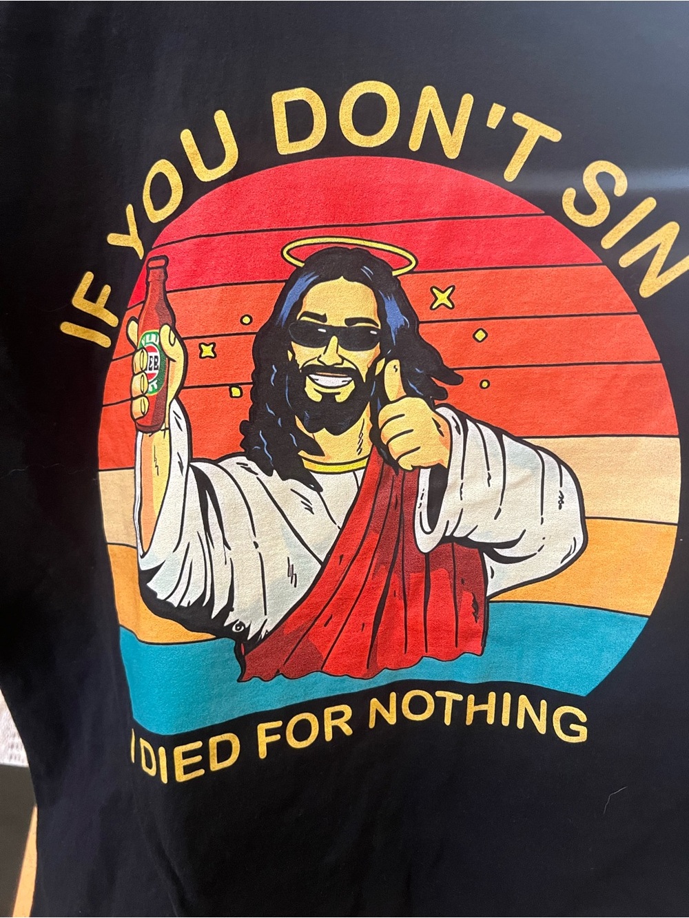 Unk Black Short Sleeve Tee with Multicolor Retro Jesus Graphic
